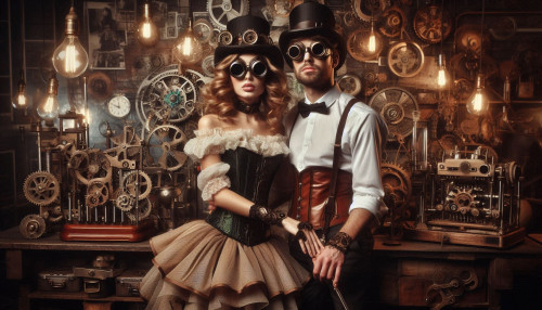 A.I. generated image of Steampunk Couple.
Steampunk, science fiction dealing with 19th-century societies dominated by steam-powered technology.
https://john-hughes-photographic.pixels.com/featured/ai-generated-steampunk-9-john-hughes.html