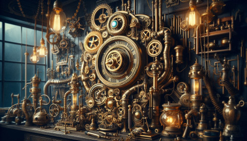 A.I. generated image of Steampunk Time Machinery.
Steampunk, science fiction dealing with 19th-century societies dominated by steam technology.
https://john-hughes-photographic.pixels.com/featured/ai-steampunk-time-machinery-1-john-hughes.html